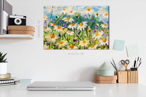 Canvas Print -  Daises Field At Summer, Oil Painting #E0850