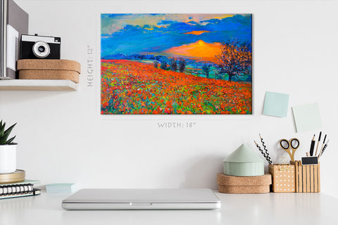 طباعة قماش - مزرعة الخشخاش عند غروب الشمس ، اللوحة الزيتية #E0608
