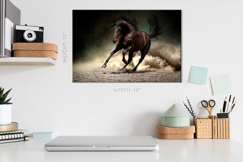 Canvas Print -  Black Horse In Dust Desert #E0920