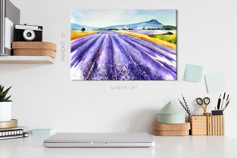 Canvas Print -  Landscape With Lavender, Watercolor Painting #E0781