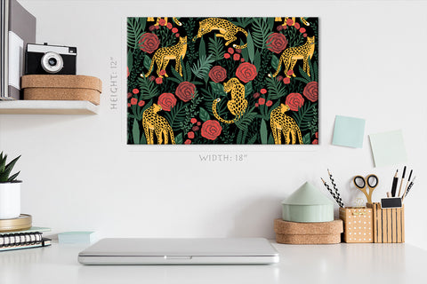 Impression sur toile - Feuilles tropicales, roses et léopards #E0853