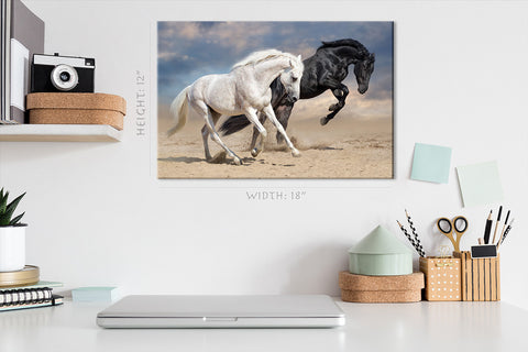 Canvas Print -  Black And White Horses In Desert #E0937