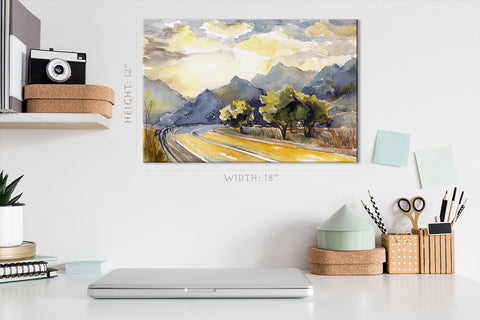 Canvas Print -  Trees And Road At Sunset, Watercolor Painting #E0861