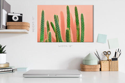 Canvas Print -  Green Cactus On Pastel Background #E0811