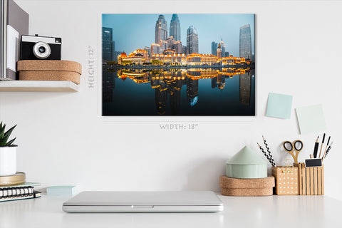 Impression sur toile - Paysage urbain nocturne de Tianjin #E0294