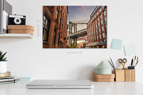 Impression sur toile - Pont de Manhattan au coucher du soleil, New York #E0404