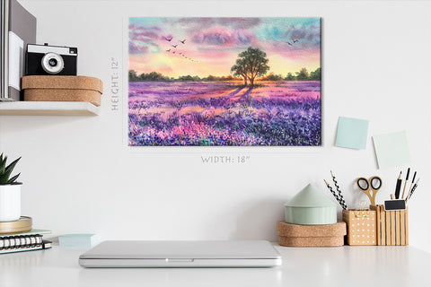 Canvas Print -  Watercolor Lavender Field At Sunset #E0598