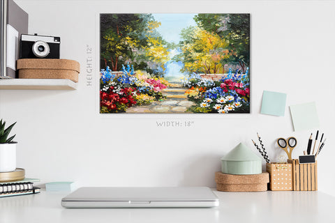 Canvas Print -  Colorful Summer Park, Beautiful Flowers, Oil Painting Landscape #E0615