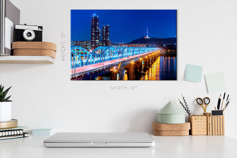 Canvas Print -  Dongjak Bridge And Seoul Skyline, South Korea #E0444