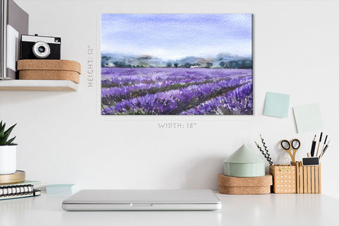 Impression sur toile - Champ de lavande en fleurs, peinture à l'aquarelle #E0783