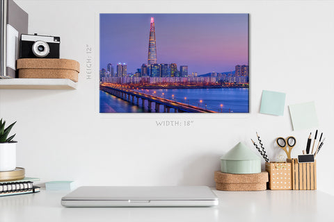 Canvas Print -  Han River And Lotte Tower Nightscape, Seoul, South Korea #E0449