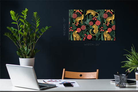 Impression sur toile - Feuilles tropicales, roses et léopards #E0853