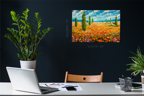 Canvas Print -  Blooming Poppies Field, Oil Painting #E0592