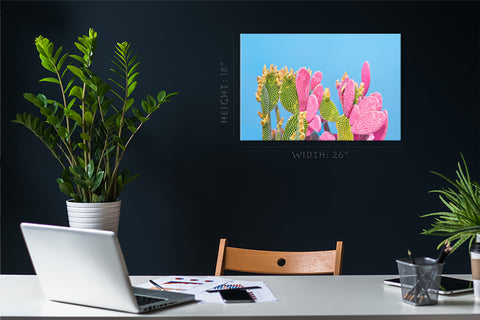 Canvas Print -  Green And Pink Cactus On Blue Background #E0810