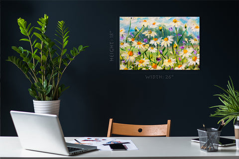 Canvas Print -  Daises Field At Summer, Oil Painting #E0850