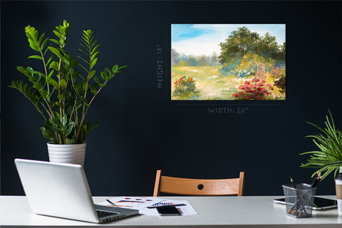 Canvas Print -  Forest And Field With Flowers, Oil Painting #E0595