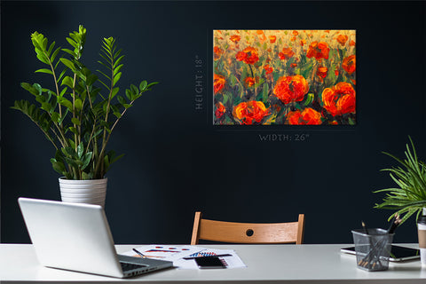 Impression sur toile - champ de coquelicots, peinture à l'huile #E0857