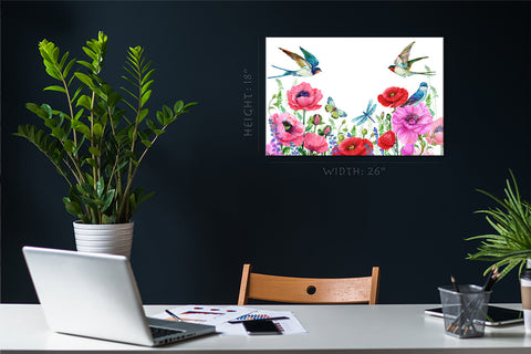 Canvas Print -  Red Poppies And Swallows #E0841