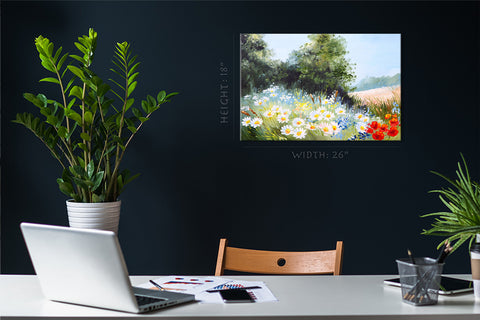 Canvas Print -  Camomile Lawn In The Forest, Oil Painting Landscape #E0596