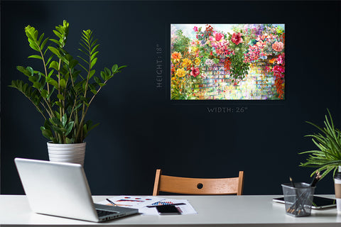 Impression sur toile - fleurs sur le mur, peinture à l'aquarelle #E0845