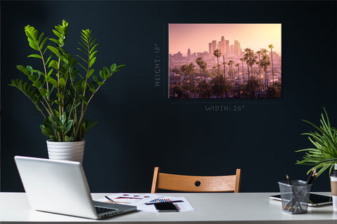 Impression sur toile - Paysage urbain de Los Angeles au coucher du soleil #E0346