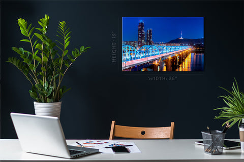 Canvas Print -  Dongjak Bridge And Seoul Skyline, South Korea #E0444