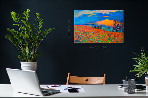 طباعة قماش - مزرعة الخشخاش عند غروب الشمس ، اللوحة الزيتية #E0608