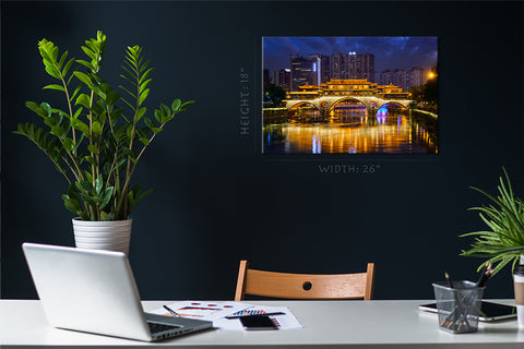 Impression sur toile - Pont Anshun sur la rivière Jin, Chengdu, Chine #E0328