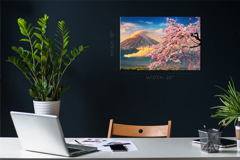 Impression sur toile - Mont Fuji et fleurs de cerisier au printemps, Japon #E0495