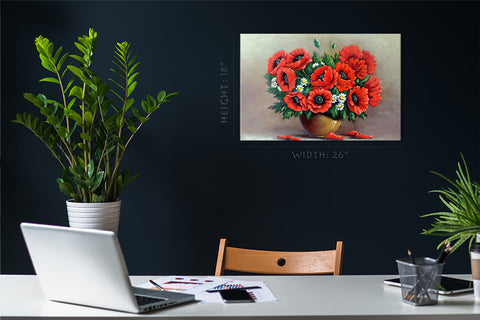 Canvas Print -  Bouquet Of Poppies In Vase #E0842