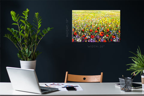 Canvas Print -  Red Poppies Field Landscape, Oil Painting #E0591