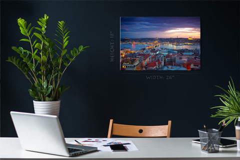 Impression sur toile - Skyline du coucher du soleil d'Istanbul #E0287