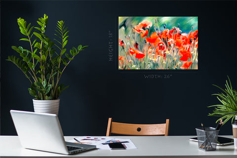Canvas Print -  Blooming Red Poppies, Watercolor Painting #E0612