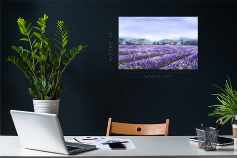 Canvas Print -  Blooming Lavender Field, Watercolor Painting #E0783