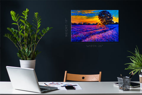 Canvas Print -  Lavender Field At Sunrise, Oil Painting #E0601