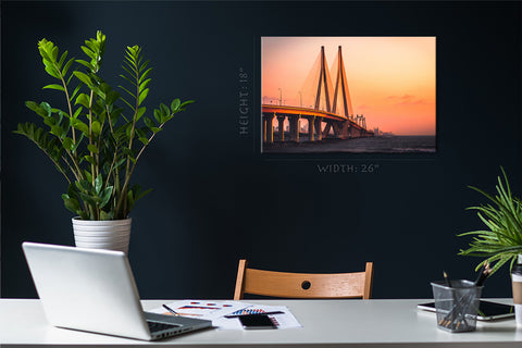 Impression sur toile - Bandra Worli Sea Link au coucher du soleil, Mumbai, Inde #E0410