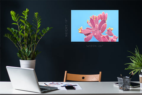 Canvas Print -  Blooming Pink Cactus On Blue Background #E0812