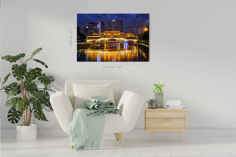 Impression sur toile - Pont Anshun sur la rivière Jin, Chengdu, Chine #E0328