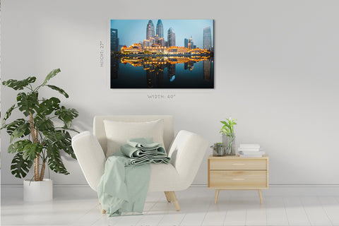 Impression sur toile - Paysage urbain nocturne de Tianjin #E0294