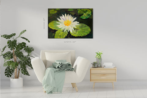 Impression sur toile - Lotus blanc, peinture à l'huile #E0860