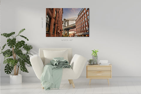 Impression sur toile - Pont de Manhattan au coucher du soleil, New York #E0404