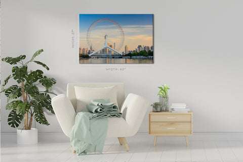 Impression sur toile - Paysage urbain de la grande roue de Tianjin #E0298