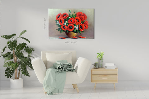 Canvas Print -  Bouquet Of Poppies In Vase #E0842