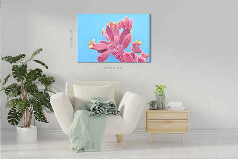 Canvas Print -  Blooming Pink Cactus On Blue Background #E0812