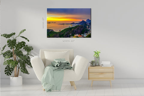 Impression sur toile - Coucher de soleil sur Copacabana et Botafogo à Rio de Janeiro #E0254