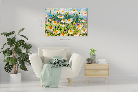 Canvas Print -  Daises Field At Summer, Oil Painting #E0850