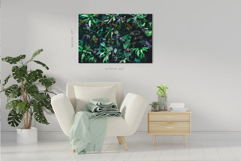 Impression sur toile - Feuilles et fleurs vertes tropicales #E0818