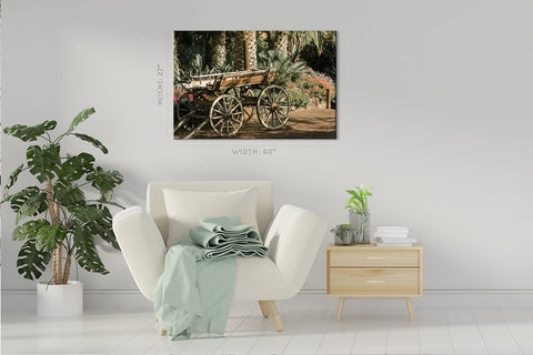 Canvas Print - Palm Grove و Blooming Flowered and Wood Carriage #E0704