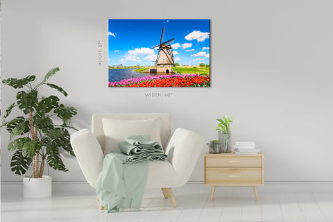 Impression sur toile - Parterre de fleurs de tulipes en été, Hollande #E0746