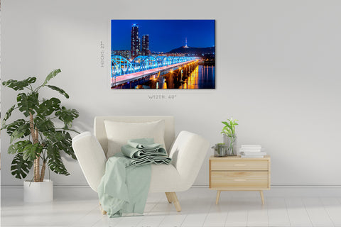 Canvas Print -  Dongjak Bridge And Seoul Skyline, South Korea #E0444